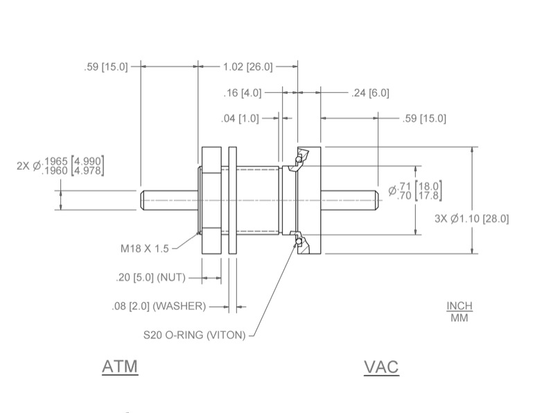 Ferrotec Feedthrough Model SNL-005-NN Ferrofluidic Part Number 133598